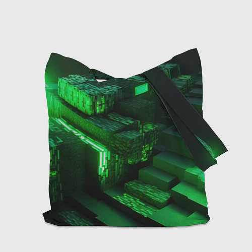 Сумка-шоппер Minecraft logo зеленые неоновые кубы / 3D-принт – фото 2