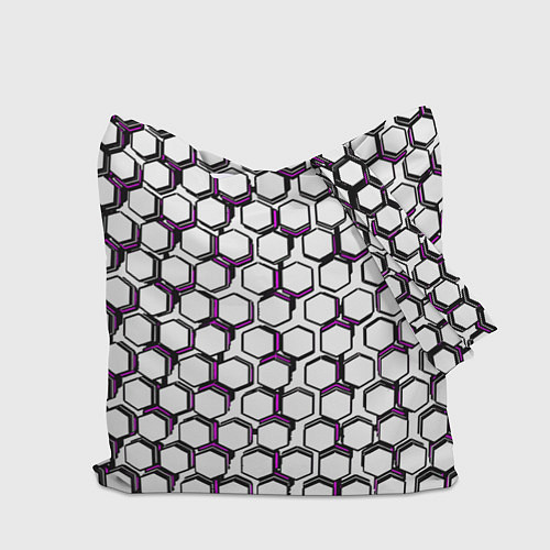 Сумка-шоппер Киберпанк узор из шестиугольников розовый / 3D-принт – фото 2