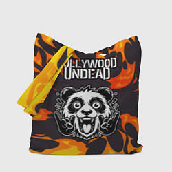 Сумка-шопер Hollywood Undead рок панда и огонь, цвет: 3D-принт