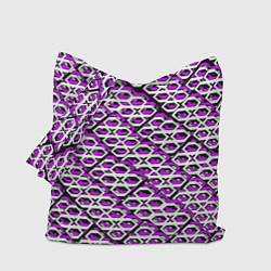 Сумка-шопер Фиолетово-белый узор на чёрном фоне, цвет: 3D-принт