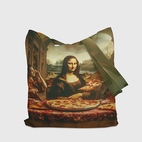 Сумка-шоппер Мона Лиза и большая пицца сюрреализм / 3D-принт – фото 2