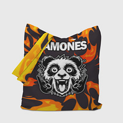 Сумка-шопер Ramones рок панда и огонь, цвет: 3D-принт