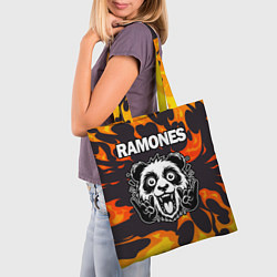 Сумка-шопер Ramones рок панда и огонь, цвет: 3D-принт — фото 2