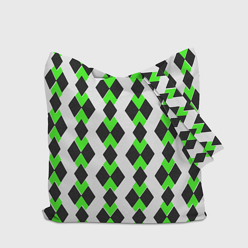 Сумка-шоппер Чёрные и зелёные ромбы на белом фоне / 3D-принт – фото 2