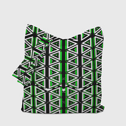 Сумка-шоппер Бело-зелёные треугольники на чёрном фоне