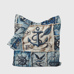 Сумка-шопер Пэчворк с якорем - джинсовка моряка, цвет: 3D-принт
