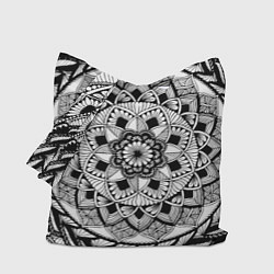 Сумка-шопер Мандала зенарт чёрно-белая, цвет: 3D-принт