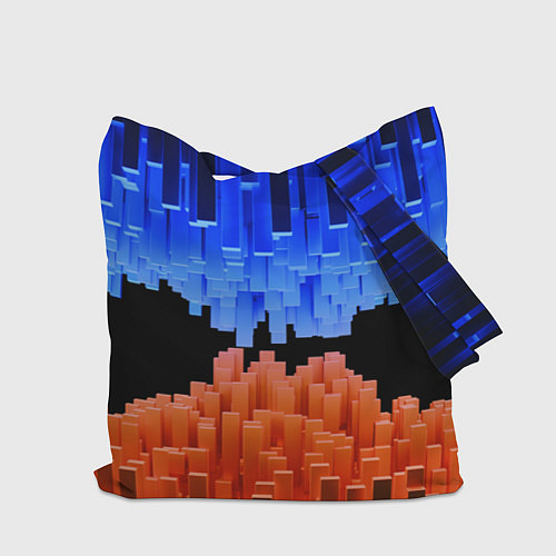 Сумка-шоппер Стягивающиеся в центре синие и оранжевые блоки / 3D-принт – фото 2