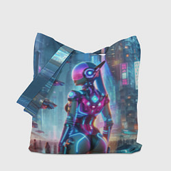 Сумка-шопер Cyberpunk girl - neon glow ai art, цвет: 3D-принт