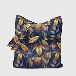 Сумка-шоппер Леопард с золотыми листьями паттерны