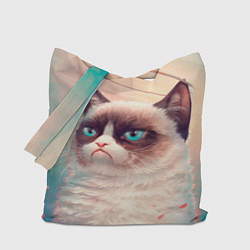 Сумка-шопер Мемный кот Grumpy Cat с нимбом, цвет: 3D-принт