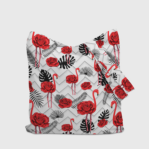 Сумка-шоппер Фламинго с розой / 3D-принт – фото 2