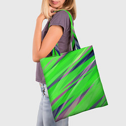 Сумка-шопер Зелёный и фиолетовый абстрактные полосы, цвет: 3D-принт — фото 2