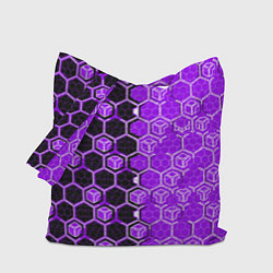 Сумка-шопер Техно-киберпанк шестиугольники фиолетовый и чёрный, цвет: 3D-принт