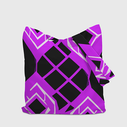 Сумка-шоппер Чёрные квадраты и белые полосы на фиолетовом фоне / 3D-принт – фото 2