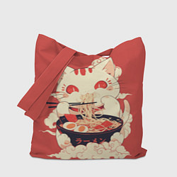 Сумка-шопер Japanese cat eats ramen, цвет: 3D-принт