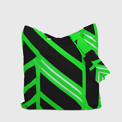 Сумка-шоппер Чёрно-белые полосы на зелёном фоне / 3D-принт – фото 2