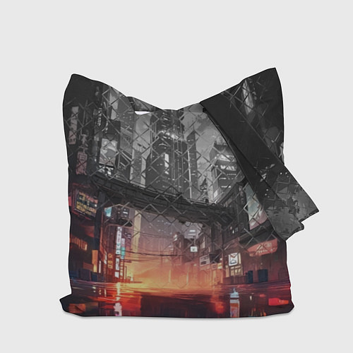 Сумка-шоппер Спорткар на ночной улице / 3D-принт – фото 2