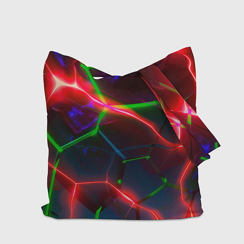 Сумка-шоппер Неоновые яркие зеленые плиты с красным светом / 3D-принт – фото 2