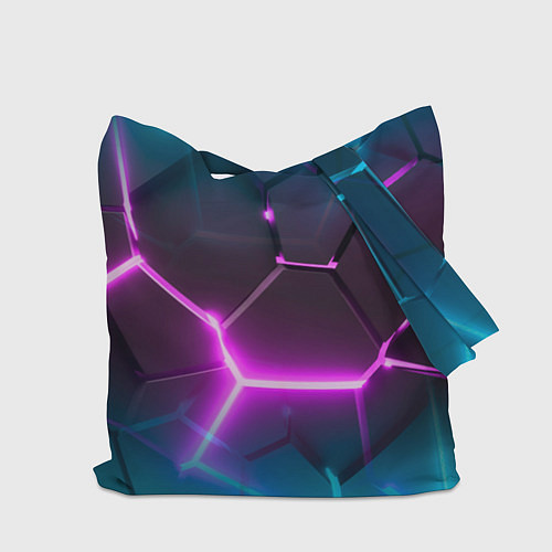 Сумка-шоппер Голубые и розовые неоновые плиты в разломе / 3D-принт – фото 2