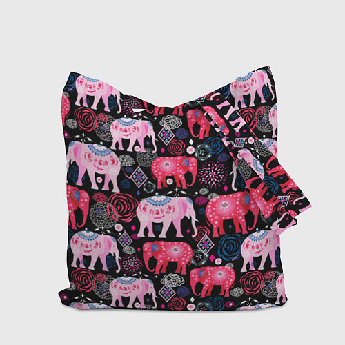 Сумка-шоппер Орнамент разноцветных слонов / 3D-принт – фото 2