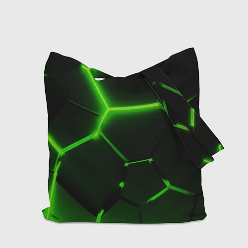 Сумка-шоппер Темные зеленые неоновые плиты в разломе / 3D-принт – фото 2