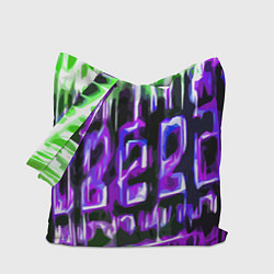 Сумка-шоппер Фиолетово-зелёная абстракция на чёрном фоне