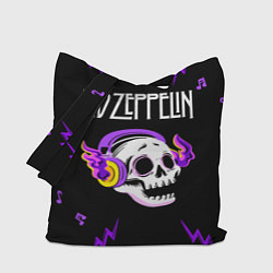Сумка-шопер Led Zeppelin неоновый череп, цвет: 3D-принт