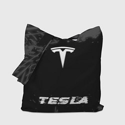 Сумка-шопер Tesla speed на темном фоне со следами шин по-центр, цвет: 3D-принт