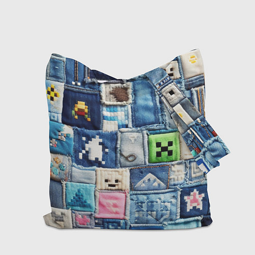 Сумка-шоппер Minecraft на пэчворк джинсах / 3D-принт – фото 2