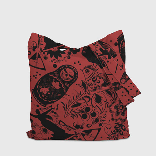 Сумка-шоппер Матрёшка с черепом на фоне славянских узоров и бал / 3D-принт – фото 2