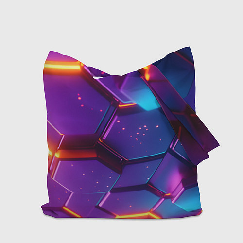 Сумка-шоппер Трехмерные соты с эффектом неона / 3D-принт – фото 2