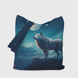 Сумка-шопер Волк на фоне луны, цвет: 3D-принт