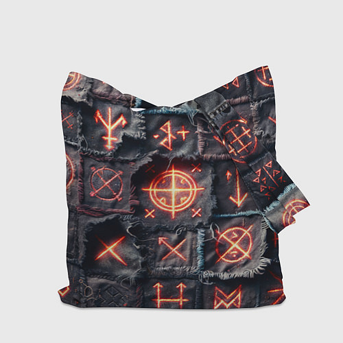 Сумка-шоппер Символы викингов на пэчворк джинсах / 3D-принт – фото 2