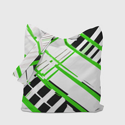 Сумка-шоппер Зелёно-чёрные полосы на белом фоне