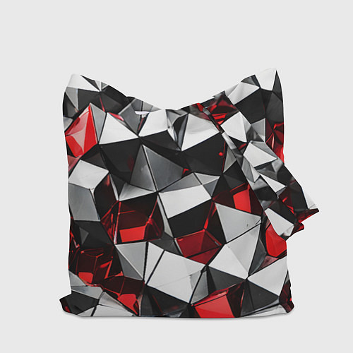 Сумка-шоппер Красно-белые рельефные треугольники на чёрном фоне / 3D-принт – фото 2
