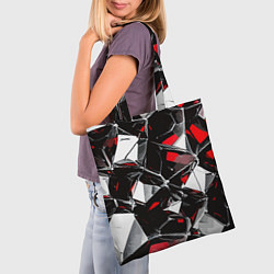 Сумка-шопер Красно-белый паттерн на чёрном фоне, цвет: 3D-принт — фото 2