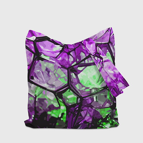 Сумка-шоппер Чёрно-зелёная абстракция на фиолетовом фоне / 3D-принт – фото 2