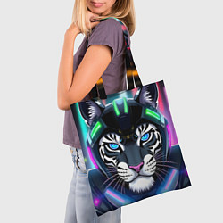 Сумка-шопер Яркий неоновый кибер тигр, цвет: 3D-принт — фото 2