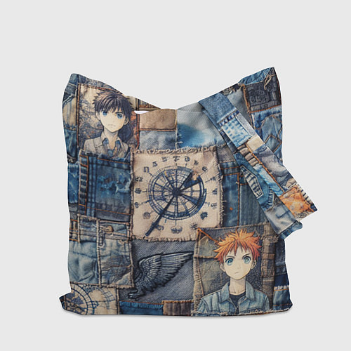 Сумка-шоппер Аниме деним-пэчворк / 3D-принт – фото 2