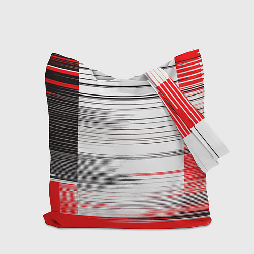 Сумка-шоппер Чёрные вертикальные полосы на красно-белом фоне / 3D-принт – фото 2