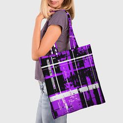 Сумка-шопер Фиолетово-белый гранж на чёрном фоне, цвет: 3D-принт — фото 2