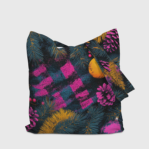 Сумка-шоппер Новый год - фиолетовая краска / 3D-принт – фото 2