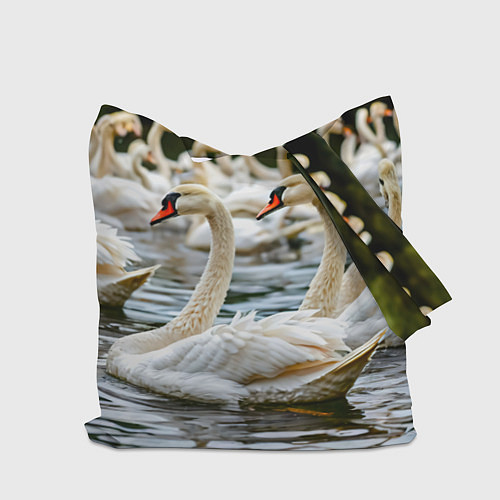 Сумка-шоппер Белые лебеди на пруду / 3D-принт – фото 2