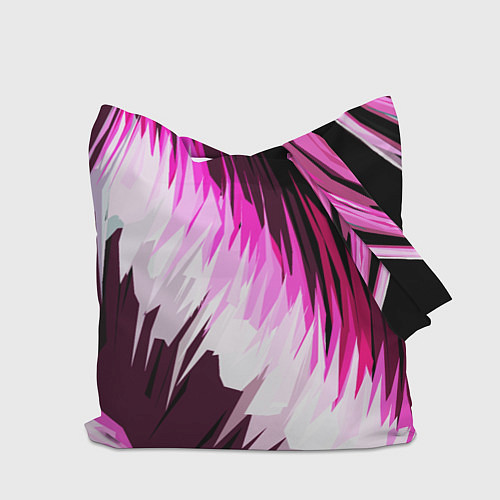 Сумка-шоппер Бело-розовые острые полосы на чёрном фоне / 3D-принт – фото 2