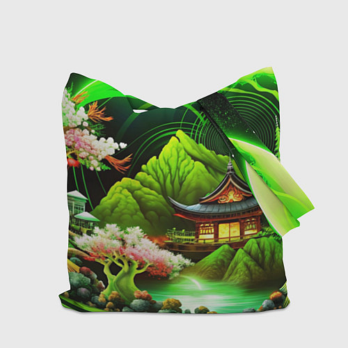 Сумка-шоппер Природа Японии в зеленых цветах / 3D-принт – фото 2