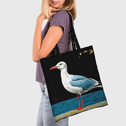 Сумка-шопер Чайка на море ночью, цвет: 3D-принт — фото 2