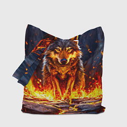 Сумка-шопер Волк в огненной пещере, цвет: 3D-принт