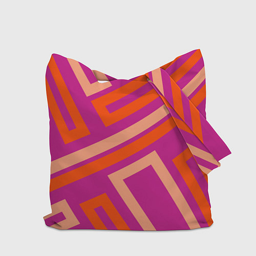Сумка-шоппер Прямоугольники по диагонали-фиолетовый, оранжевый / 3D-принт – фото 2