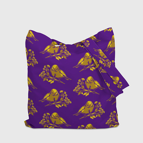 Сумка-шоппер Золотые птички на индиго / 3D-принт – фото 2